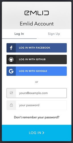 Schermata di accesso a Emlid Caster